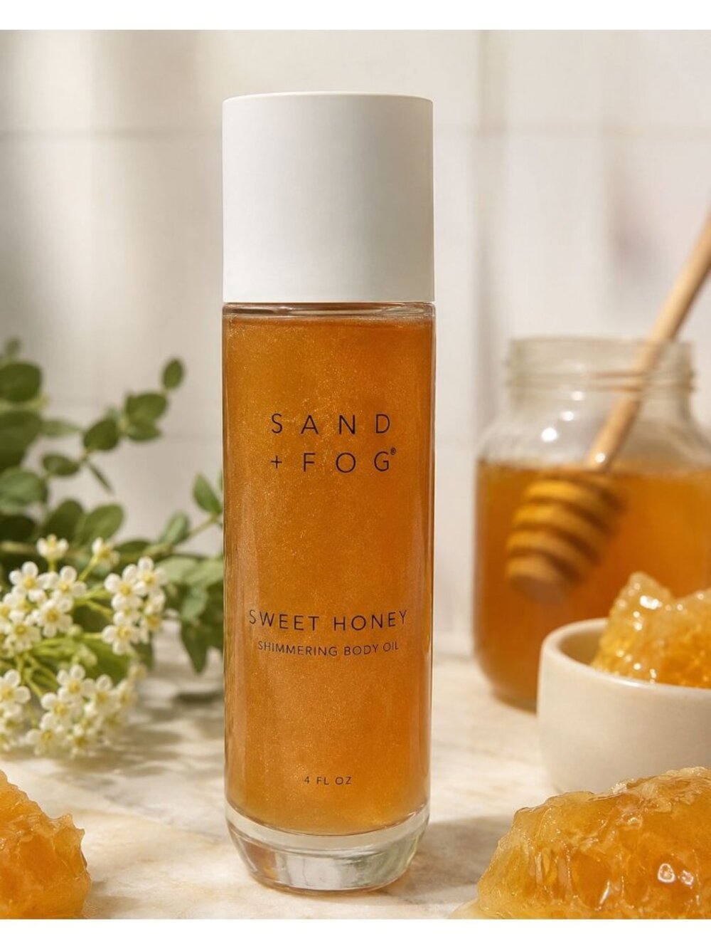 Sand + Fog Sweet Honey Illuminating Body Oil 4 oz Shimmer Moisturizing Glow New